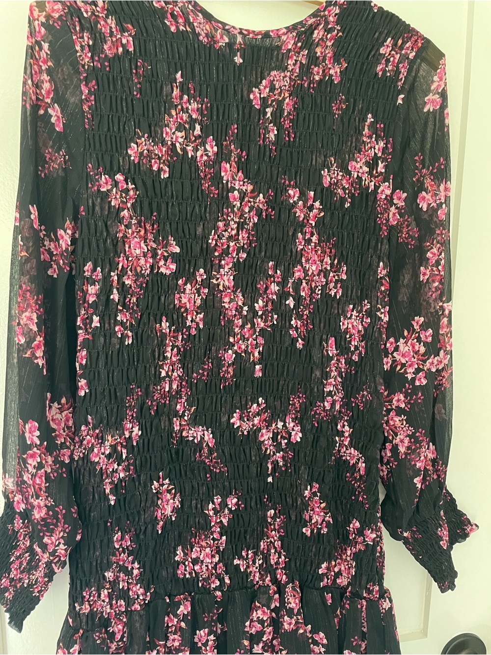 MISA Los Angeles Roisin Dress Berry Floral Metallic Smocked Mini Size L - Picture 5 of 7
